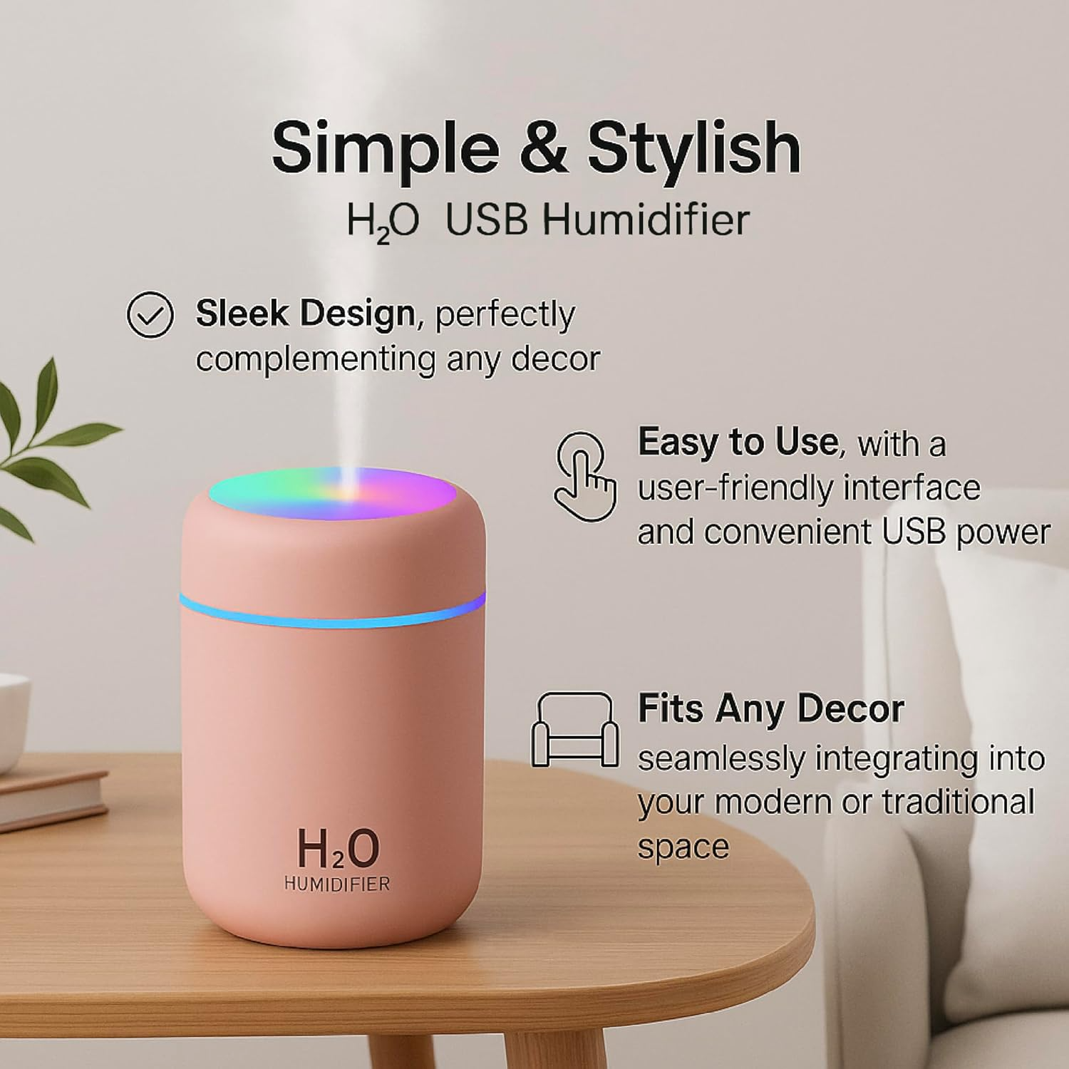 Tikkitots Ultrasonic Air Humidifier & Essential Oil Diffuser | Quiet Cool Mist Maker | for Car Home Office | Multicolour LED | Compact & Stylish Electric Design | 300ml Tank | Pack of 1