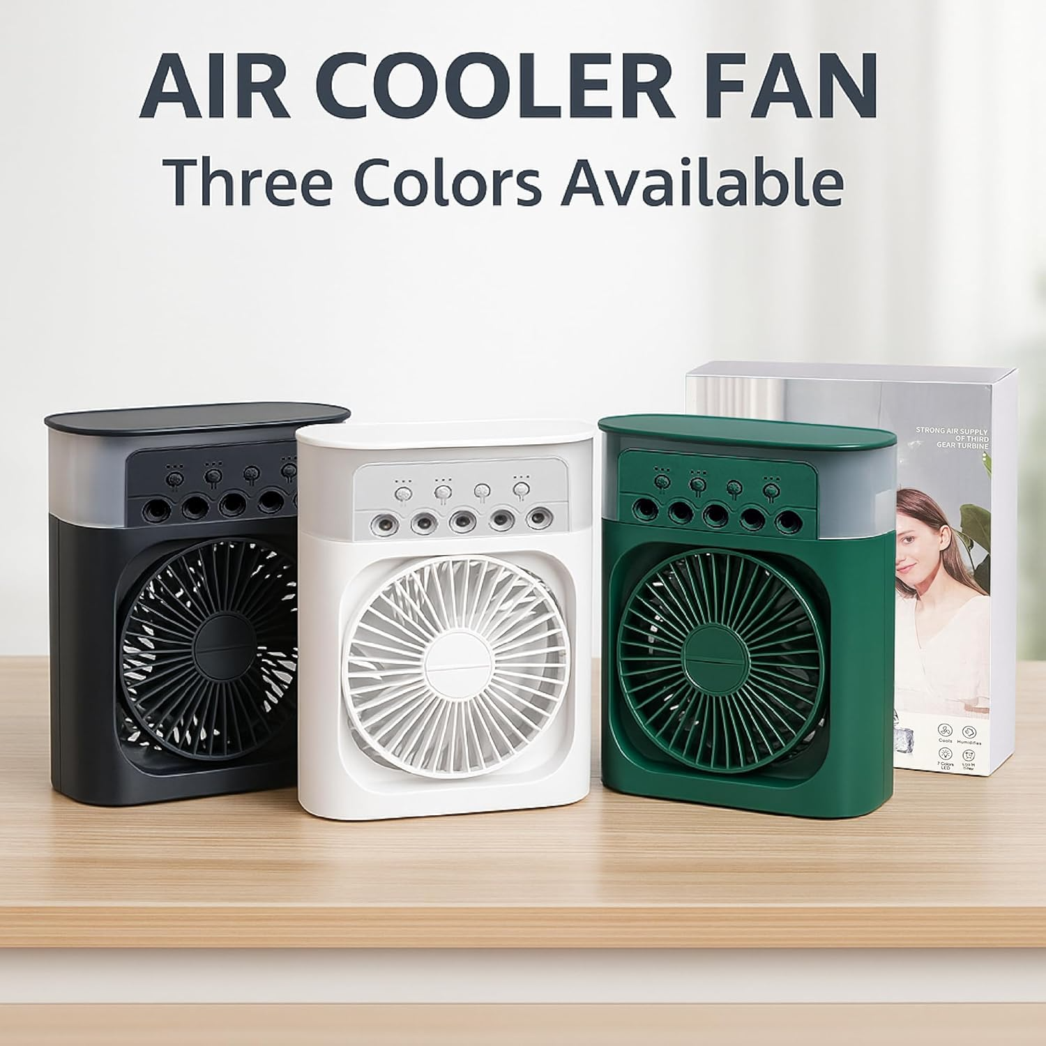 Tikkitots Portable Mini Room Air Cooler Fan | USB Powered | 3 Wind Speeds 3 Mist Modes 7 Colour LED Light & Timer | Compact AC for Home Office Travel | Multicolour | Pack of 1