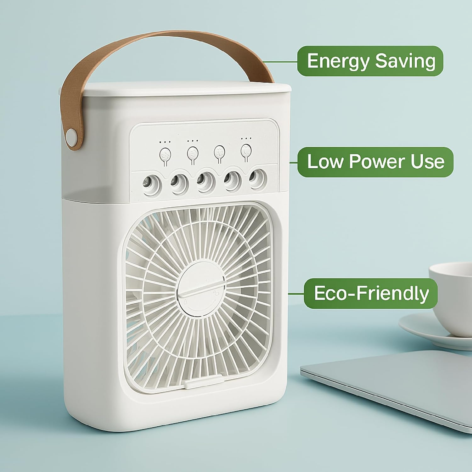 Tikkitots Portable Mini Room Air Cooler Fan | USB Powered | 3 Wind Speeds 3 Mist Modes 7 Colour LED Light & Timer | Compact AC for Home Office Travel | Multicolour | Pack of 1