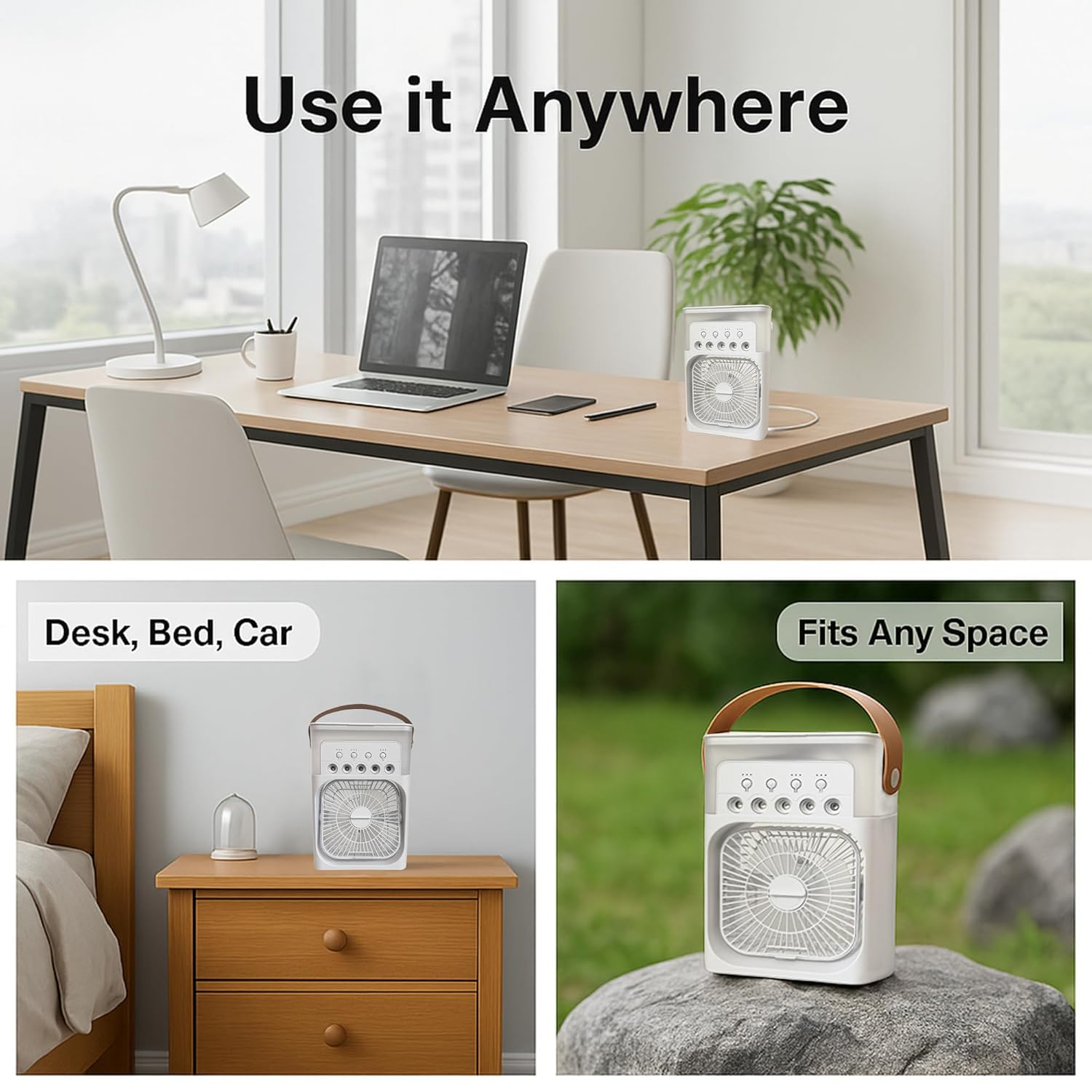 Tikkitots Portable Mini Room Air Cooler Fan | USB Powered | 3 Wind Speeds 3 Mist Modes 7 Colour LED Light & Timer | Compact AC for Home Office Travel | Multicolour | Pack of 1