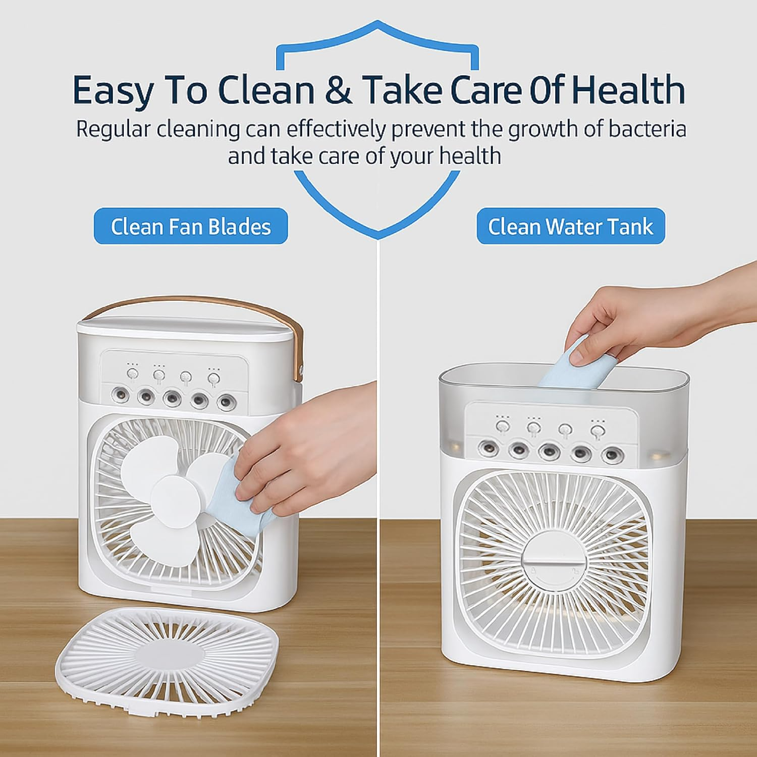 Tikkitots Portable Mini Room Air Cooler Fan | USB Powered | 3 Wind Speeds 3 Mist Modes 7 Colour LED Light & Timer | Compact AC for Home Office Travel | Multicolour | Pack of 1