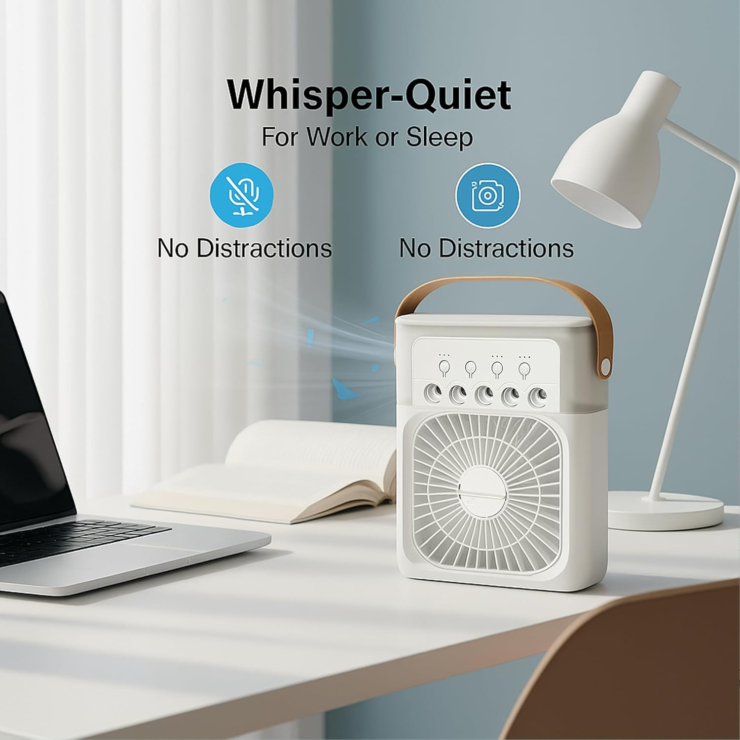 Tikkitots Portable Mini Room Air Cooler Fan | USB Powered | 3 Wind Speeds 3 Mist Modes 7 Colour LED Light & Timer | Compact AC for Home Office Travel | Multicolour | Pack of 1